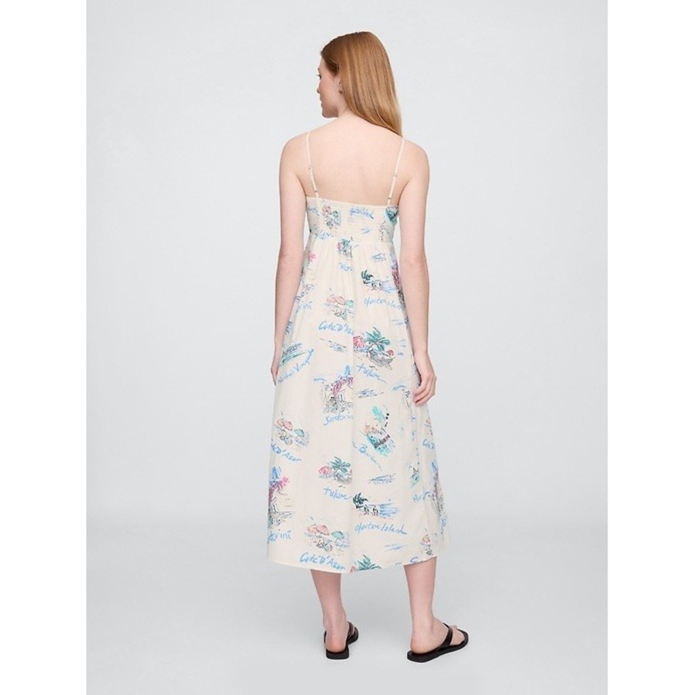 New Gap Dress Medium Fit & Flare Midi Vacationland White Spaghetti Strap Cotton - Picture 2 of 12